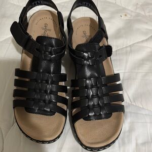 Clarks Black Leather Women's Sandals